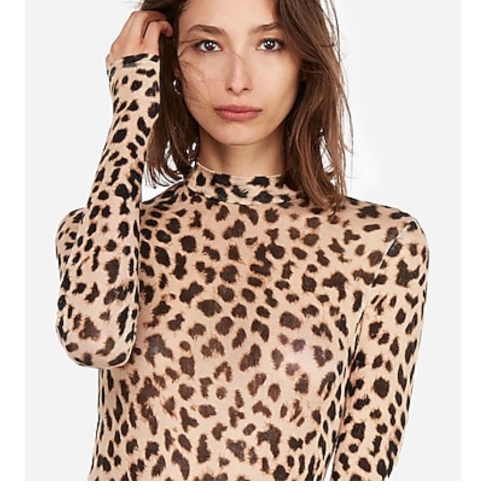 Express Leopard Mock Neck Thong Bodysuit